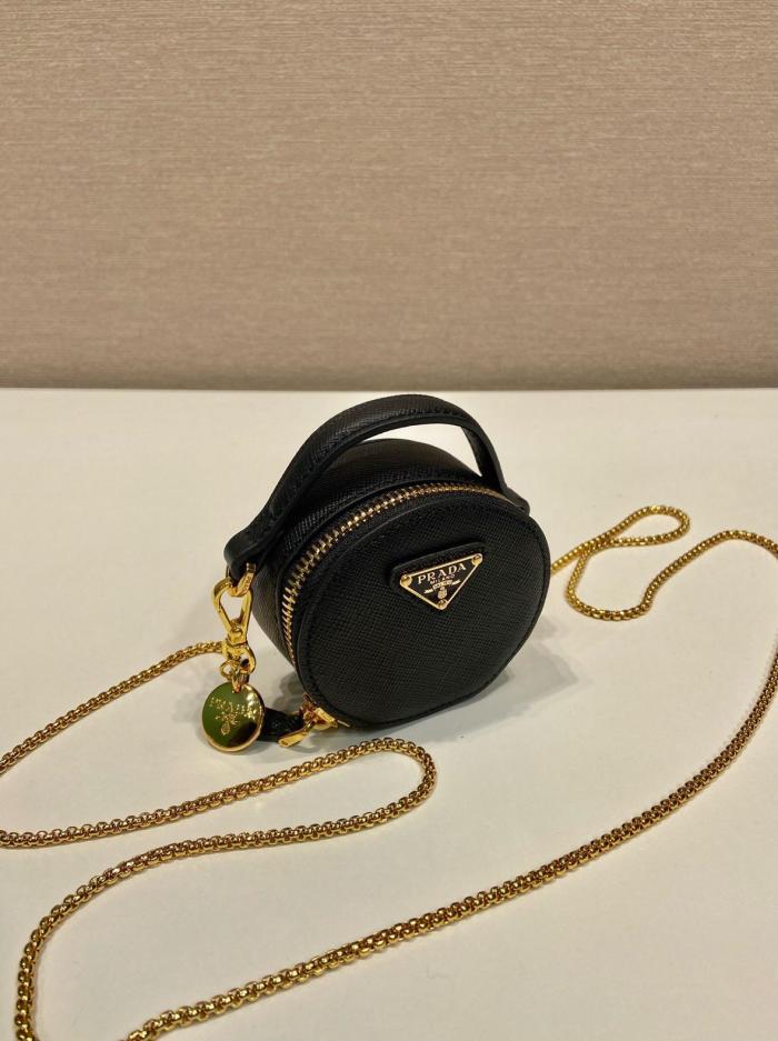 PRADA Saffiano Leather Small Round Bag Portable Crossbody Bag Shoulder Bag Women's Black 1NR023_QHH_F0002 size 8*3*8 cm 