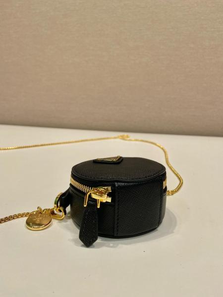 PRADA Saffiano Leather Small Round Bag Portable Crossbody Bag Shoulder Bag Women's Black 1NR023_QHH_F0002 size 8*3*8 cm 