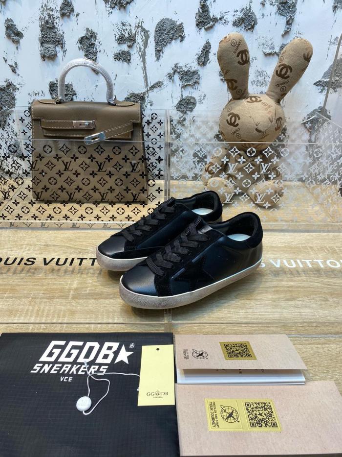 Golden Goose Super-Star de hombre de napa negra con estrella y refuerzo del talón de ante negro