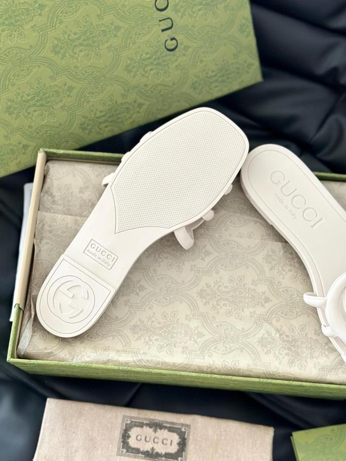 GUCCI Interlocking Rubber Sole Slide Slippers Women's White