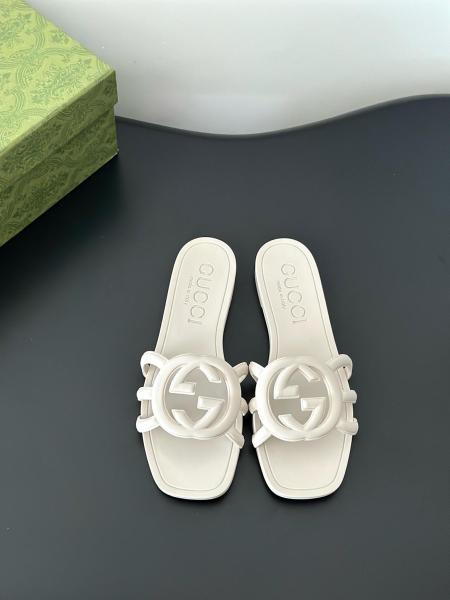GUCCI Interlocking Rubber Sole Slide Slippers Women's White