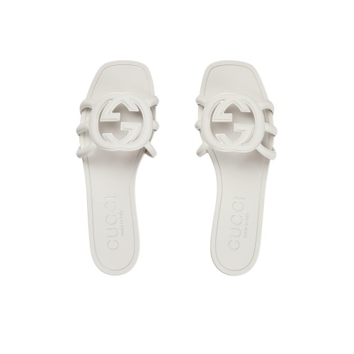 GUCCI Interlocking Rubber Sole Slide Slippers Women's White