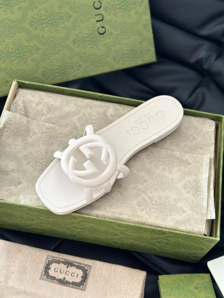 GUCCI Interlocking Rubber Sole Slide Slippers Women's White