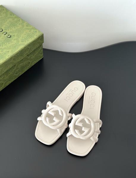 GUCCI Interlocking Rubber Sole Slide Slippers Women's White