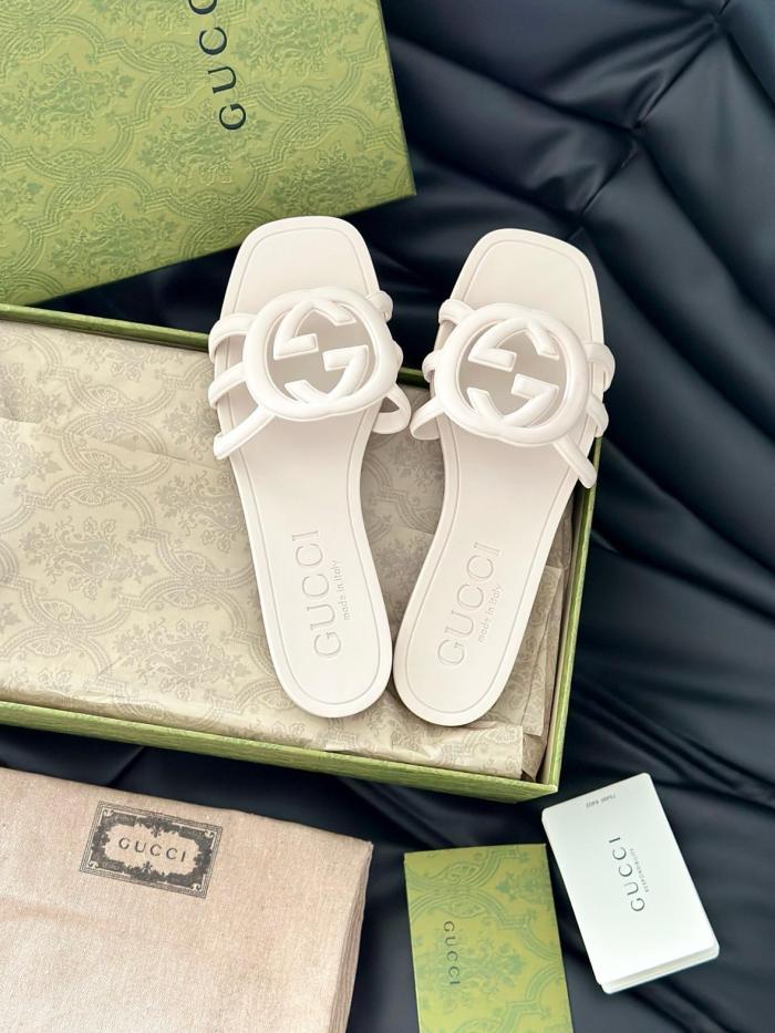 GUCCI Interlocking Rubber Sole Slide Slippers Women's White