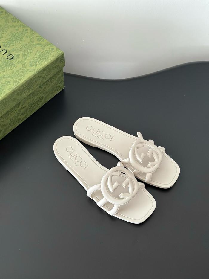 GUCCI Interlocking Rubber Sole Slide Slippers Women's White