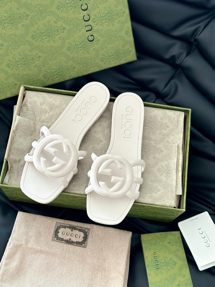 GUCCI Interlocking Rubber Sole Slide Slippers Women's White