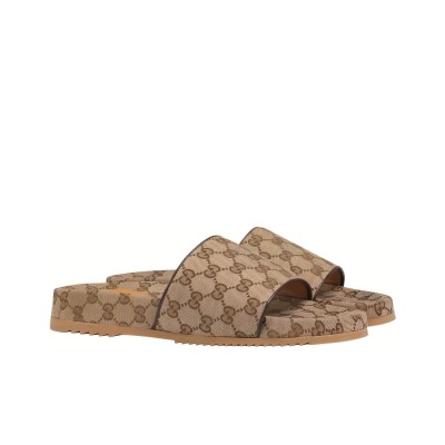 GUCCI Gg Slide Beige Canvas