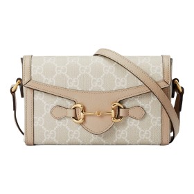 GUCCI Horsebit 1955 Canvas With Leather Trim Box Bag Shoulder Bag Crossbody Bag Mini Women's Beige/White 699296-UULBG-9683 size 18*5*12 cm