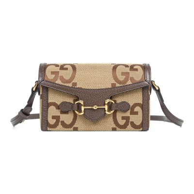 GUCCI Horsebit 1955 Canvas With Leather Binding Box Bag Shoulder Bag Crossbody Bag Mini Unisex Camel/Ebony 699296-UKMBG-2572 size 18*5*12 cm