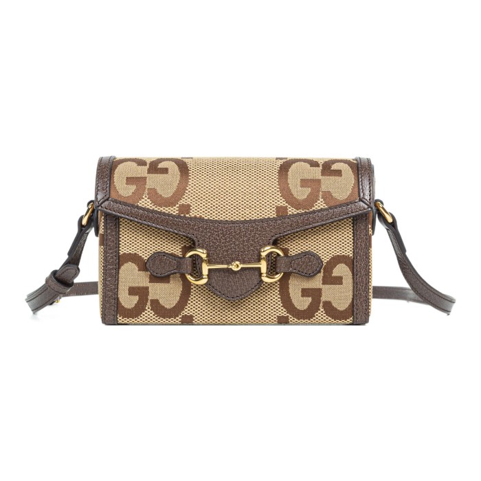 GUCCI Horsebit 1955 Canvas With Leather Binding Box Bag Shoulder Bag Crossbody Bag Mini Unisex Camel/Ebony 699296-UKMBG-2572 size 18*5*12 cm