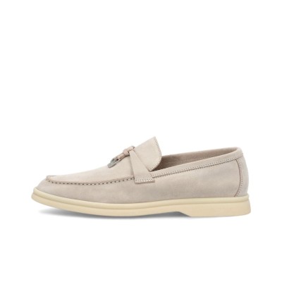 Loro Piana Suede Round Toe Slip-On Loafers Beige