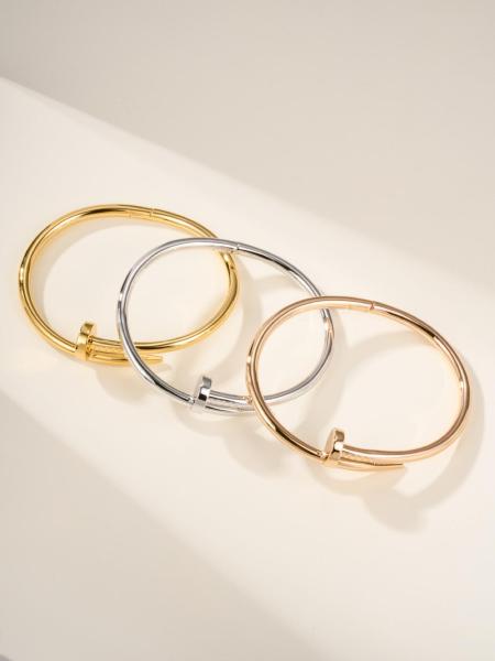 CARTIER Juste un Clou series solid nail shape rhodium plated 18K white gold bracelet silver B6083917