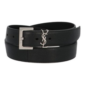 SAINT LAURENT Cassandre Logo Emblem Leather Leather Belts Men's Black Width: 3cm