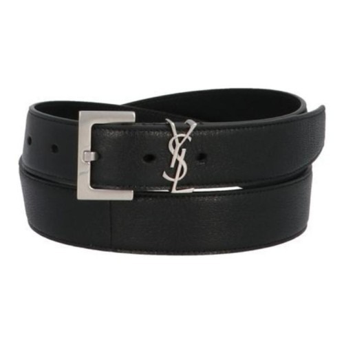 SAINT LAURENT Cassandre Logo Emblem Leather Leather Belts Men's Black Width: 3cm