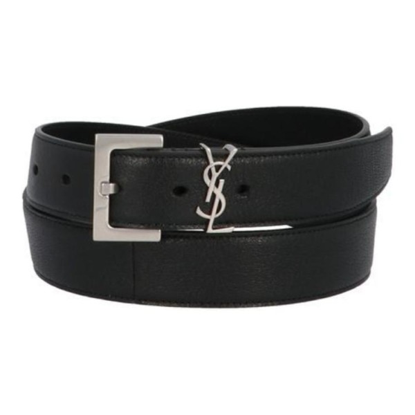 SAINT LAURENT Cassandre Logo Emblem Leather Leather Belts Men's Black Width: 3cm