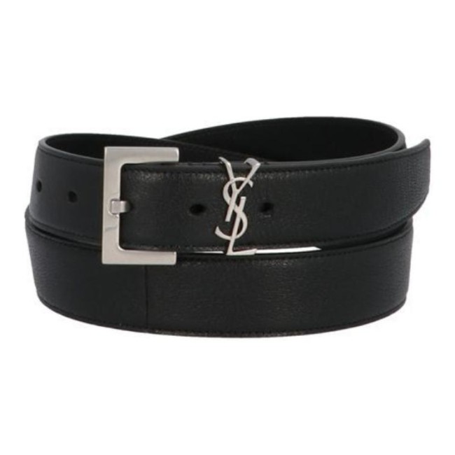 SAINT LAURENT Cassandre Logo Emblem Leather Leather Belts Men's Black Width: 3cm