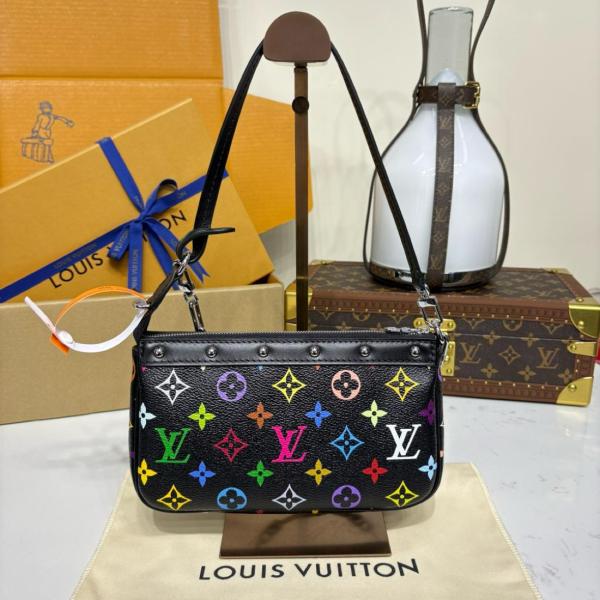 LOUIS VUITTON X Takashi Murakami Pochette Accessoires Black Multicolored M13663 size 22*4*13 cm 