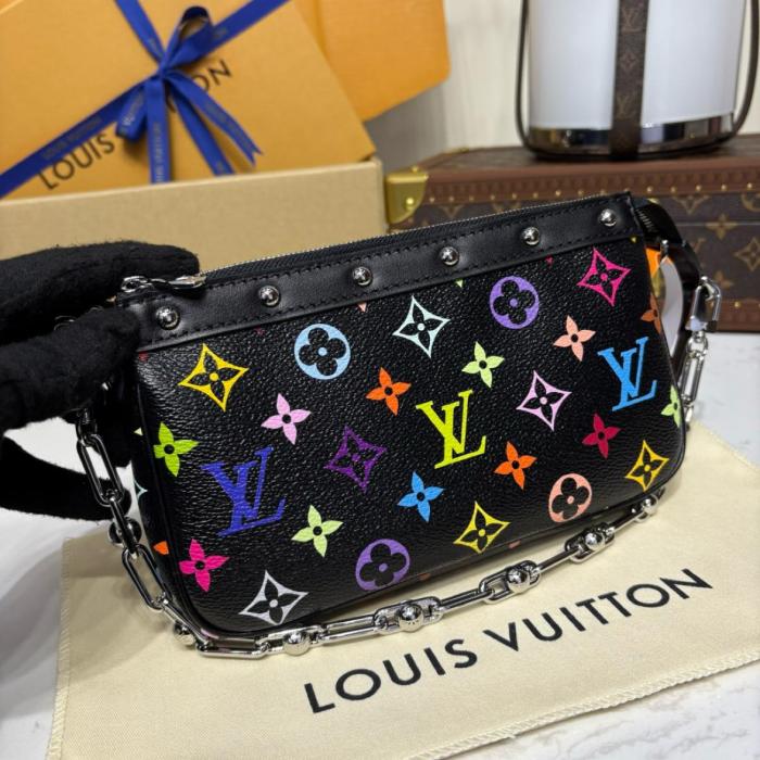 LOUIS VUITTON X Takashi Murakami Pochette Accessoires Black Multicolored M13663 size 22*4*13 cm 