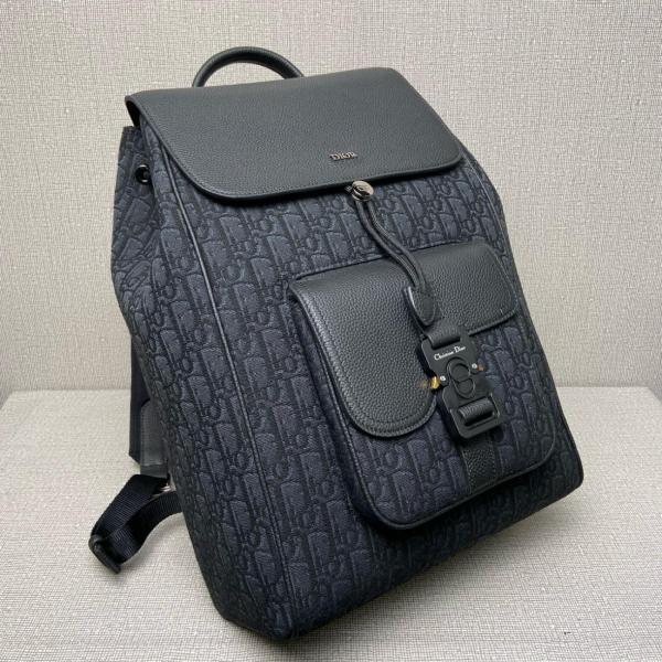 DIOR OBLIQUE Grained Calfskin Backpack Men's Black 1ADBA200YKS-H03E size 26.5*15*40 cm