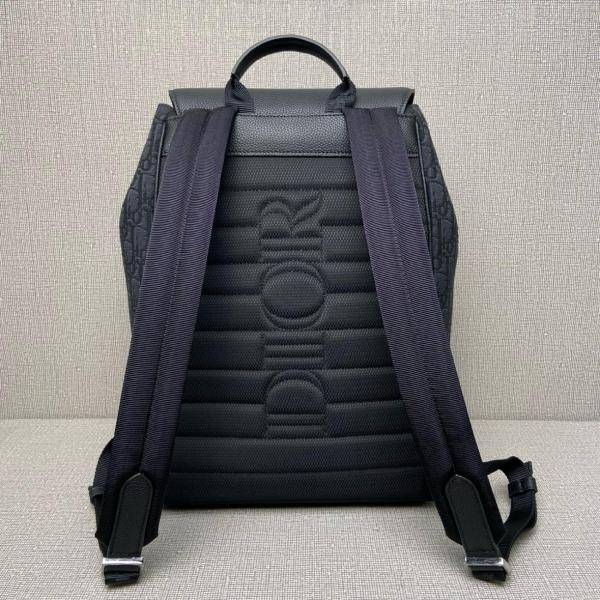 DIOR OBLIQUE Grained Calfskin Backpack Men's Black 1ADBA200YKS-H03E size 26.5*15*40 cm