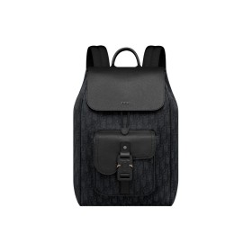 DIOR OBLIQUE Grained Calfskin Backpack Men's Black 1ADBA200YKS-H03E size 26.5*15*40 cm
