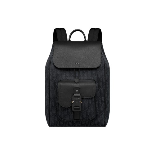 DIOR OBLIQUE Grained Calfskin Backpack Men's Black 1ADBA200YKS-H03E size 26.5*15*40 cm
