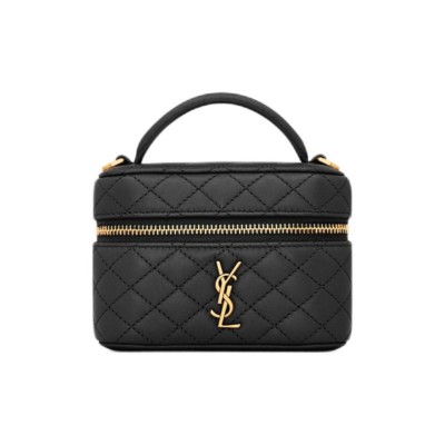 SAINT LAURENT GABY Sheepskin One Shoulder Crossbody Portable Makeup Bag Women's Black 819285-1EL07-1000 size 12*4*8 cm