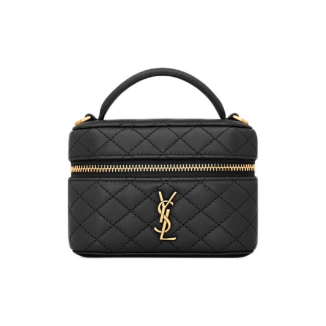 SAINT LAURENT GABY Sheepskin One Shoulder Crossbody Portable Makeup Bag Women's Black 819285-1EL07-1000 size 12*4*8 cm