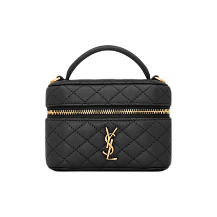 SAINT LAURENT GABY Sheepskin One Shoulder Crossbody Portable Makeup Bag Women's Black 819285-1EL07-1000 size 12*4*8 cm