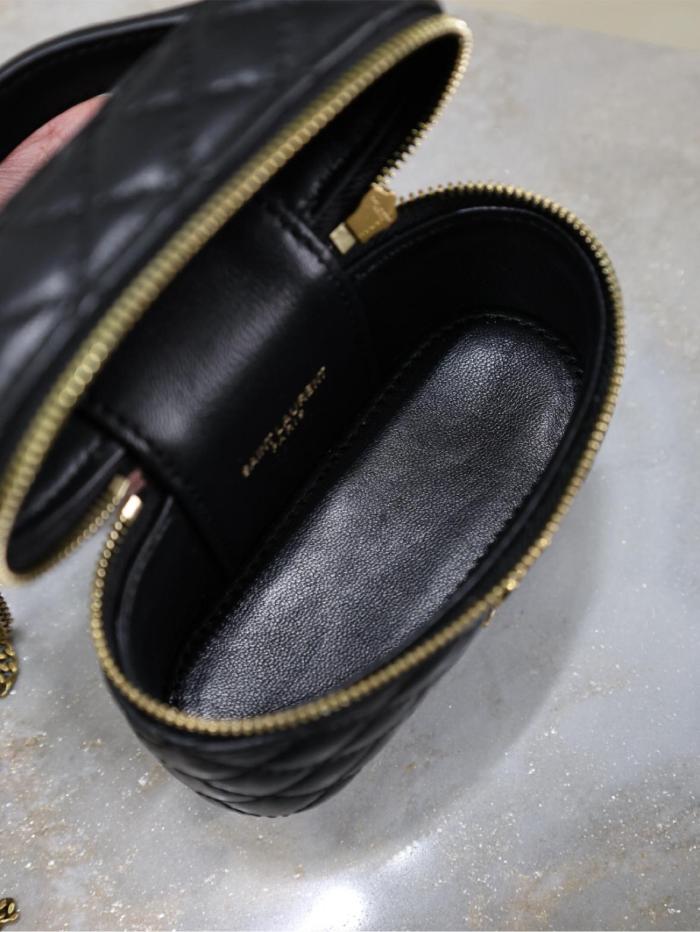 SAINT LAURENT GABY Sheepskin One Shoulder Crossbody Portable Makeup Bag Women's Black 819285-1EL07-1000 size 12*4*8 cm