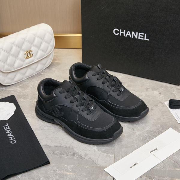 CHANEL Low Top Trainer Cc Triple Black Suede
