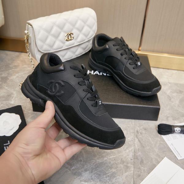 CHANEL Low Top Trainer Cc Triple Black Suede