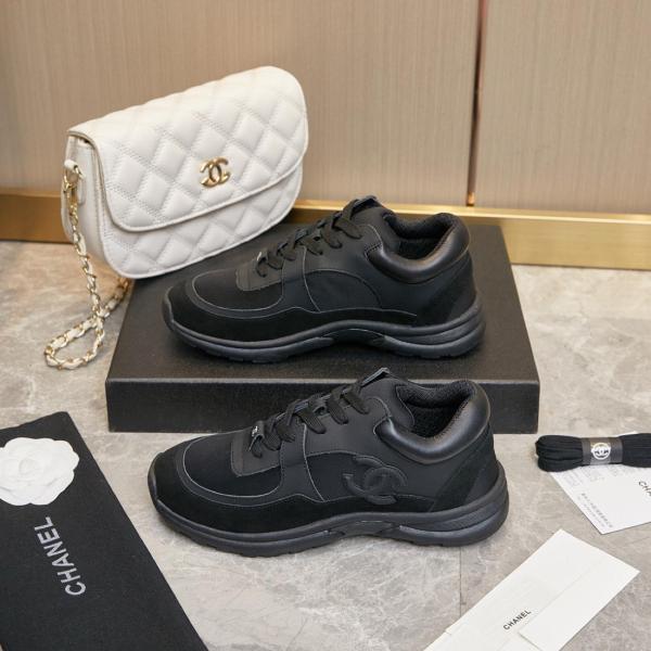 CHANEL Low Top Trainer Cc Triple Black Suede