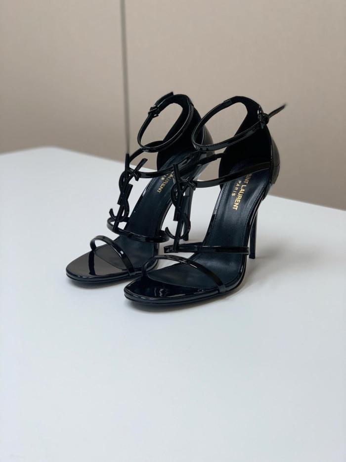 SAINT LAURENT Cassandra Sandal Heels Black Patent Leather Women's
