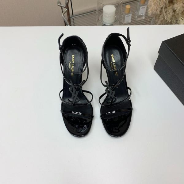 SAINT LAURENT Cassandra Sandal Heels Black Patent Leather Women's