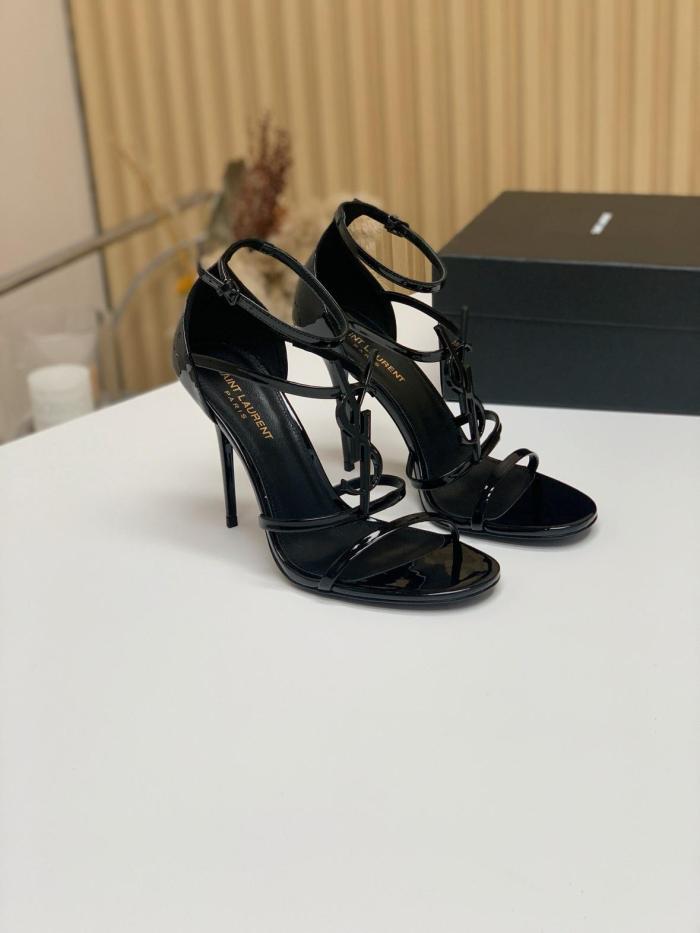 SAINT LAURENT Cassandra Sandal Heels Black Patent Leather Women's