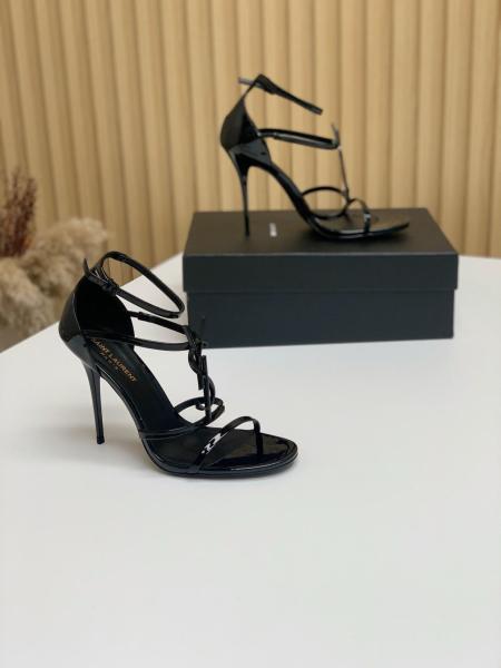 SAINT LAURENT Cassandra Sandal Heels Black Patent Leather Women's
