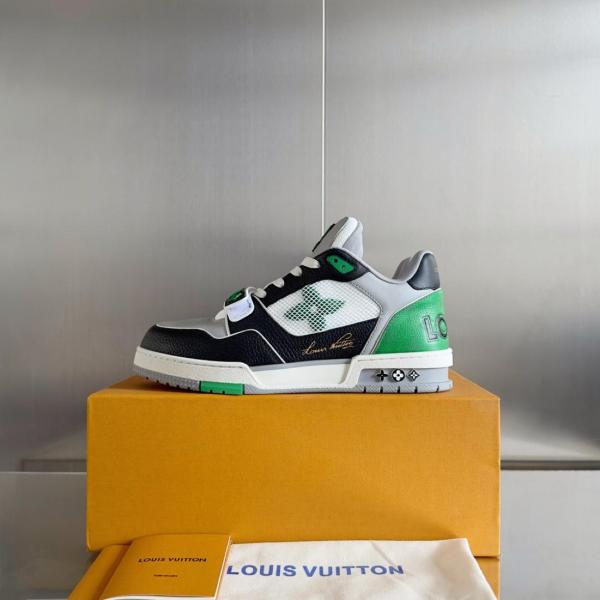 Louis Vuitton LV Trainer Monogram strap Black White Green