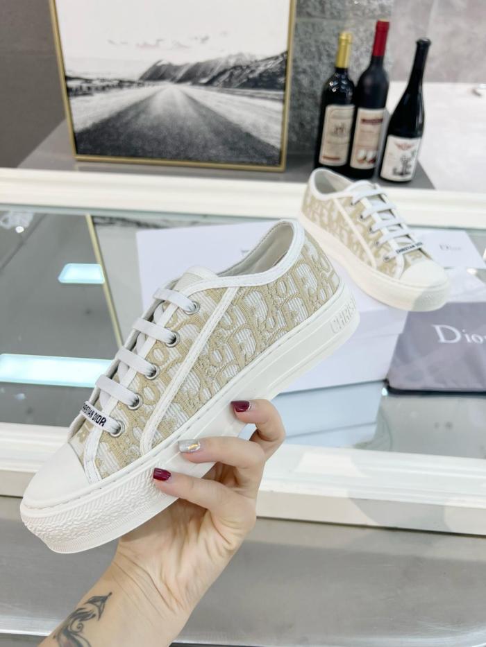 DIOR Walk'n'Dior Platform Shoes Low Top Skateboard Shoes Women's White Gold