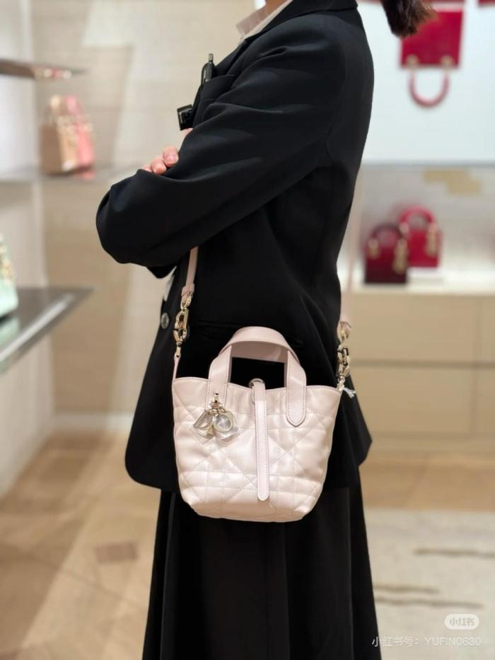 DIOR Toujours Cow Leather Native Bag, One Shoulder Handbag Medium Size Women's Light Pink M2836OSNW-M02N size 23*16*24 cm