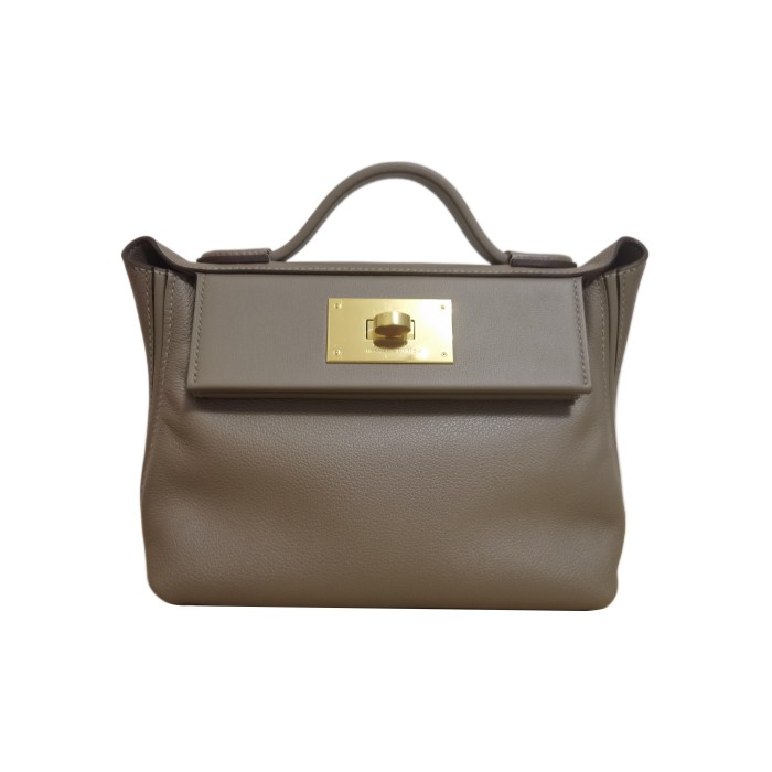 HERMES 24/24 Evercolor With Swift Calfskin Portable Crossbody Bag Shoulder Bag Mini Women's Elephant Gray H082153CCBH size 21*12*16 cm