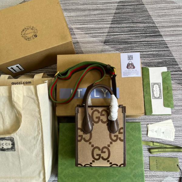 GUCCI Canvas With Leather Tote Bag Shopping Bag Handbag Shoulder Bag Crossbody Bag Mini Women's Beige Brown 699406-UKMDG-2570 size 16*7*20 cm