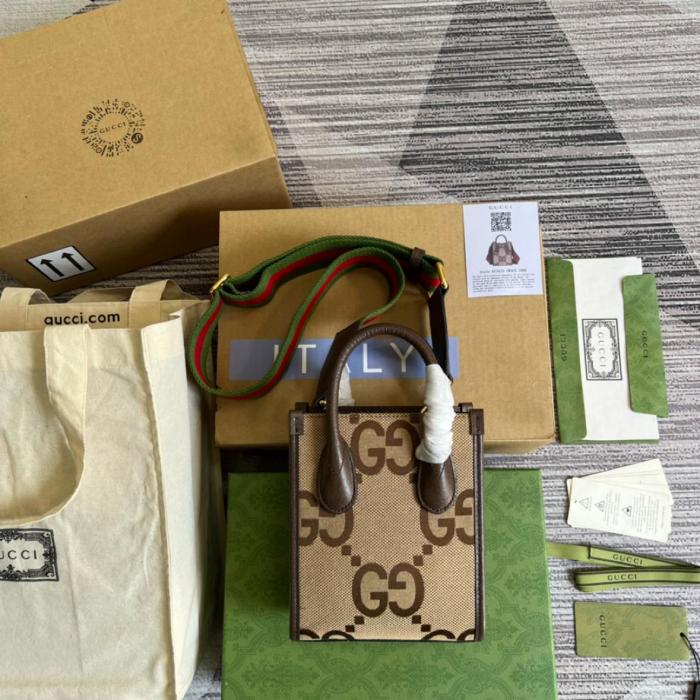 GUCCI Canvas With Leather Tote Bag Shopping Bag Handbag Shoulder Bag Crossbody Bag Mini Women's Beige Brown 699406-UKMDG-2570 size 16*7*20 cm