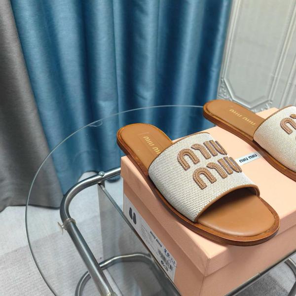 MIU MIU Slip Resistant Slide Slippers Women's Beige Brown