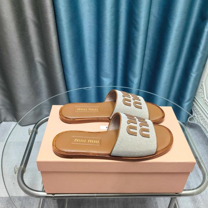 MIU MIU Slip Resistant Slide Slippers Women's Beige Brown