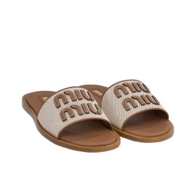 MIU MIU Slip Resistant Slide Slippers Women's Beige Brown