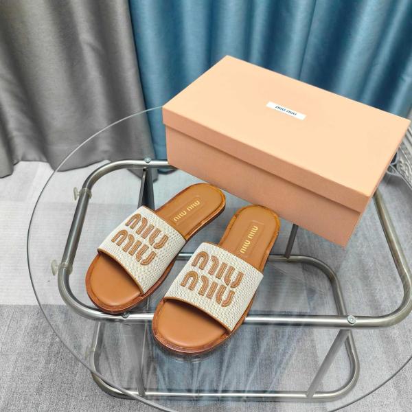 MIU MIU Slip Resistant Slide Slippers Women's Beige Brown
