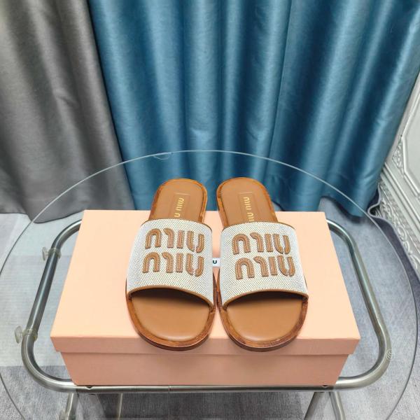 MIU MIU Slip Resistant Slide Slippers Women's Beige Brown