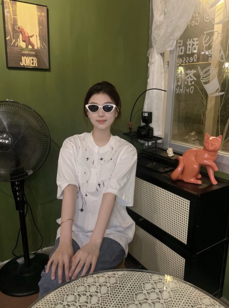 Dior 24ss toothbrush embroidered letters shooting star print short sleeves